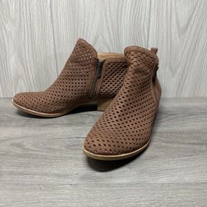Lucky Brand Double Zipper Block Heel Perforated Ankle Booties Brown Womens 9.5M